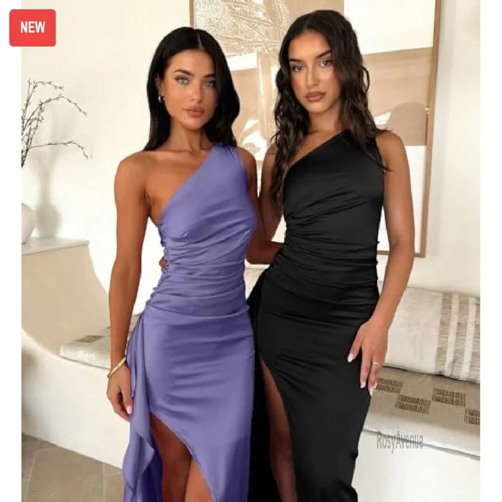 One Shoulder High Split Maxi Dress Formal Evening Gown - Picture 7 of 8